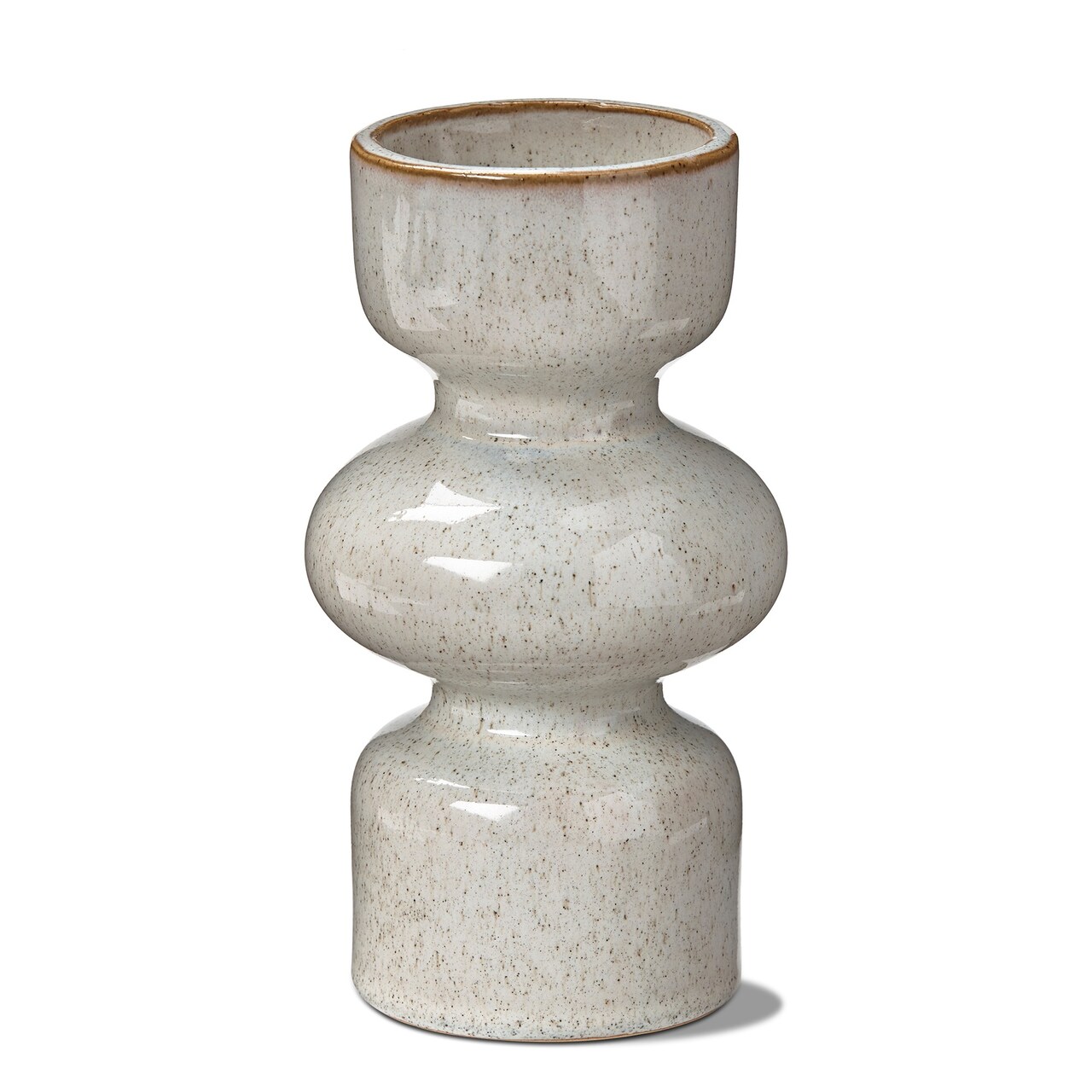 Linea Taupe Speckled Ceramic Reversible Taper and Pillar Candle Holder Large 3.25L x 3.25W x7.5H inches